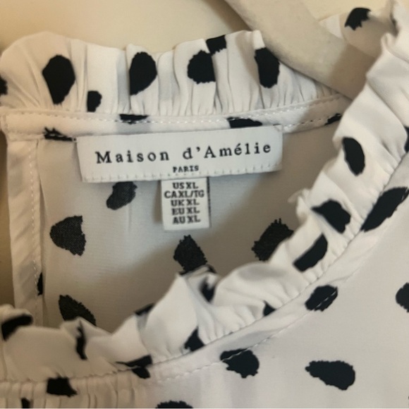 Maison d’Amelie White Blouse with Black Dots Boho Preppy Feminine Dressy French - Picture 2 of 10
